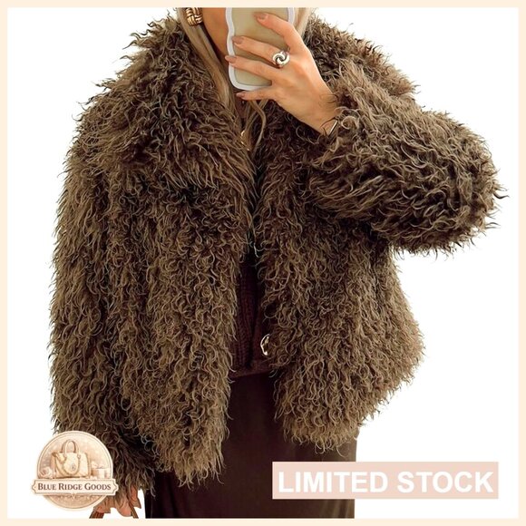 Faux Fur Coat Jacket Fluffy Winter Outerwear Loose Fit Elegant Chic